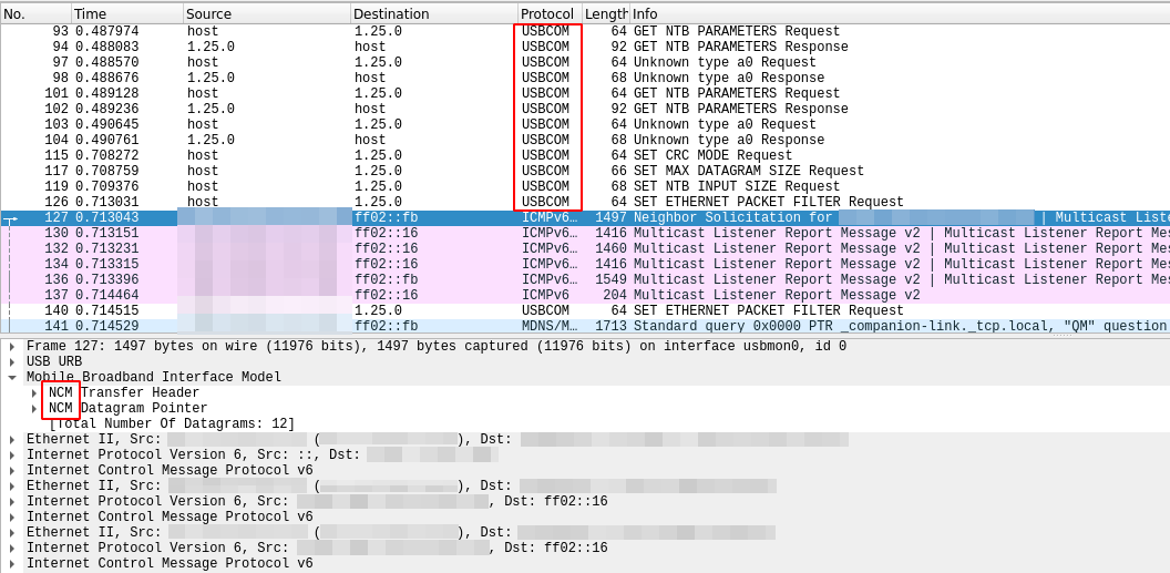 PCAP dump of USB communications during reverse-tethering on a macOS host