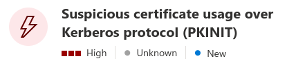 Suspicious certificate usage alert generated by MDI.