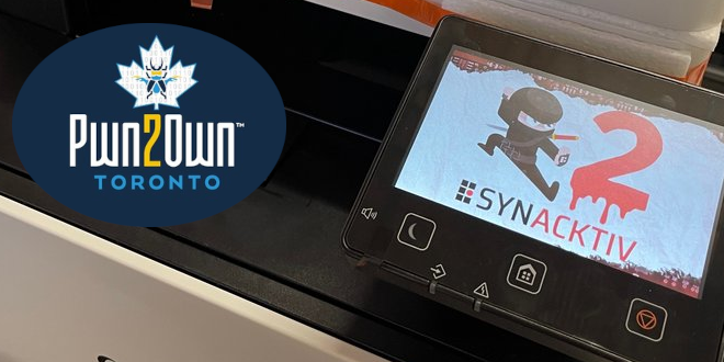 Synacktiv exploiting a vulnerability on Canon printer at Pwn2Own Toronto 2022