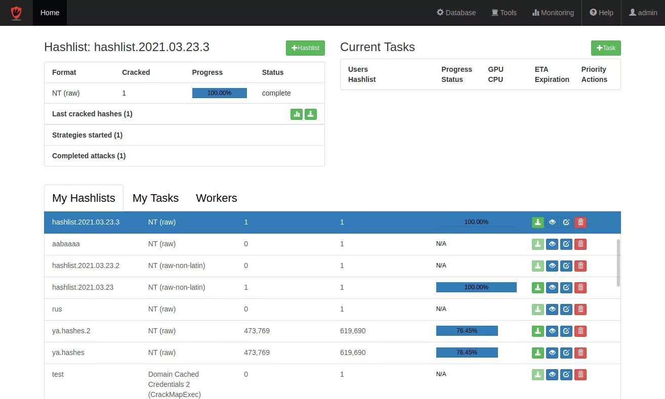 home page with running tasks