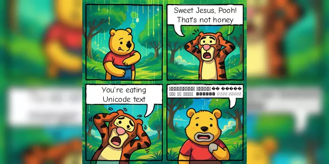 Pooh is eating Unicode text