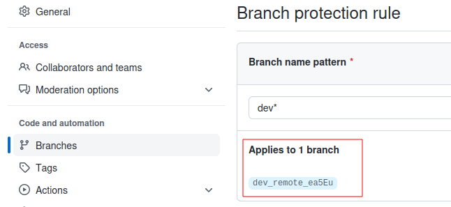 Branch protection rule applied to newly created branch.