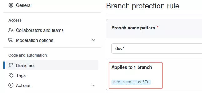Branch protection rule applied to newly created branch.
