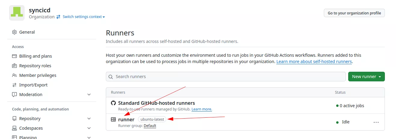 Self-hosted runner with ubuntu-latest label.