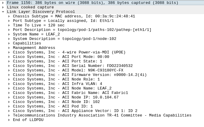 LLDP packet from a Nexus Switch acting like a Leaf