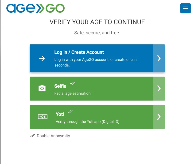 AgeGo verification methods.