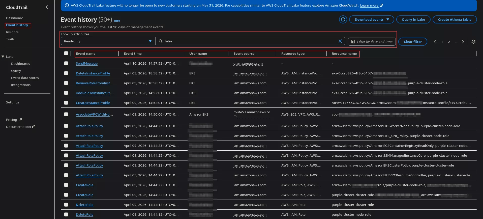 CloudTrail - Event History