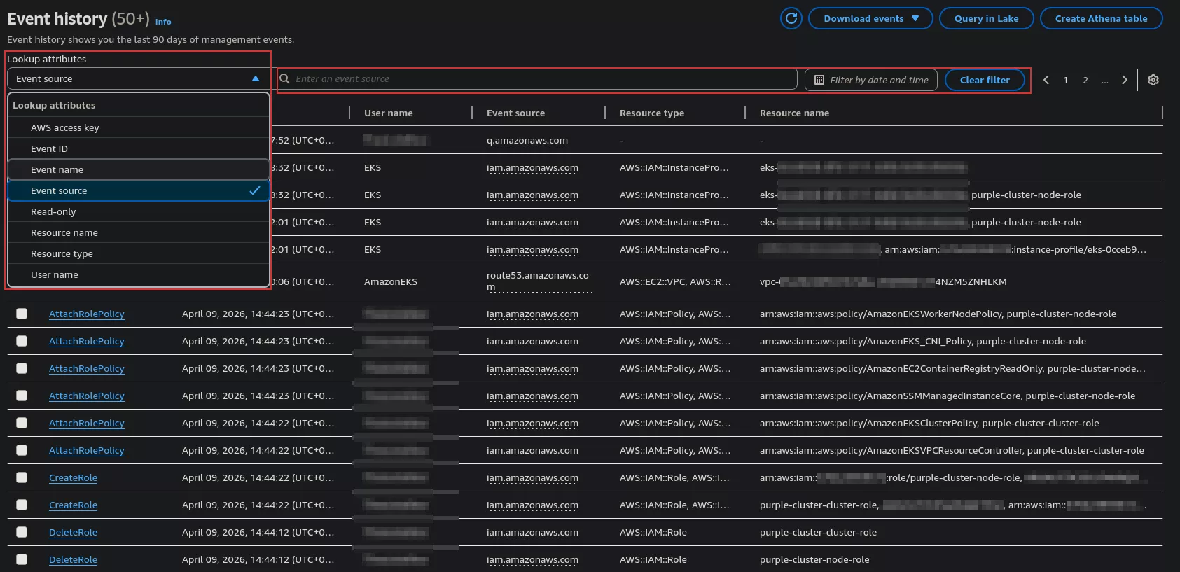 CloudTrail - Event History Filter