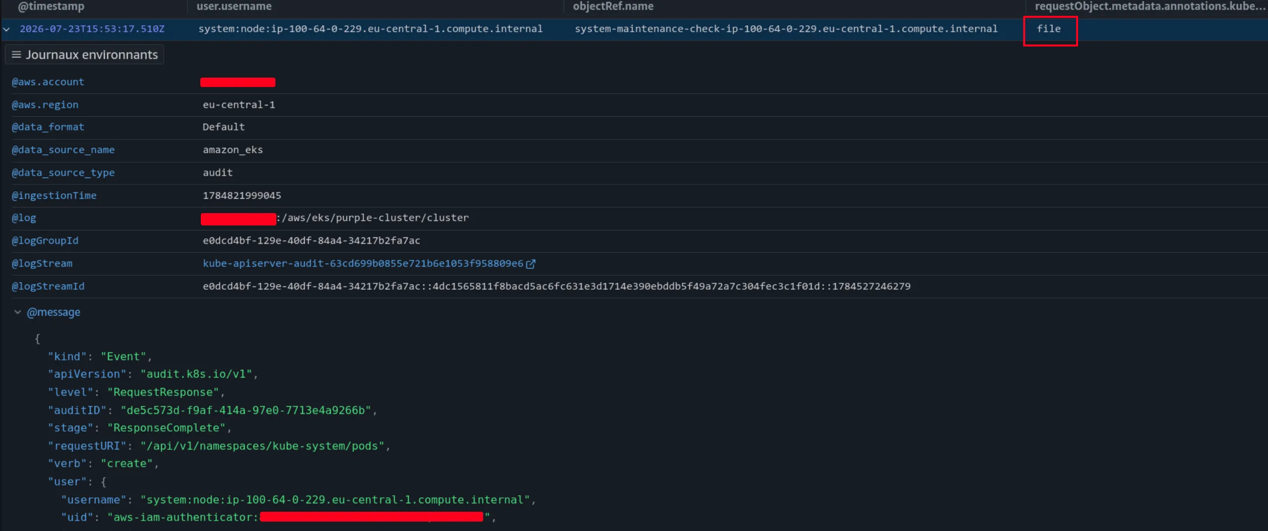 Enregistrement d'audit du mirror pod créé par le node