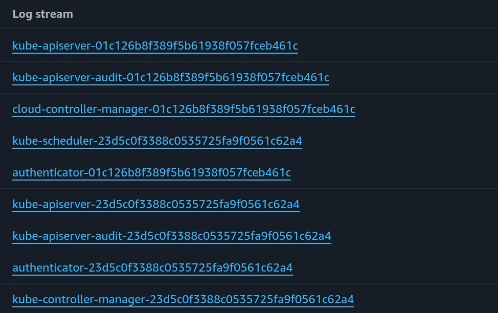 Log streams EKS