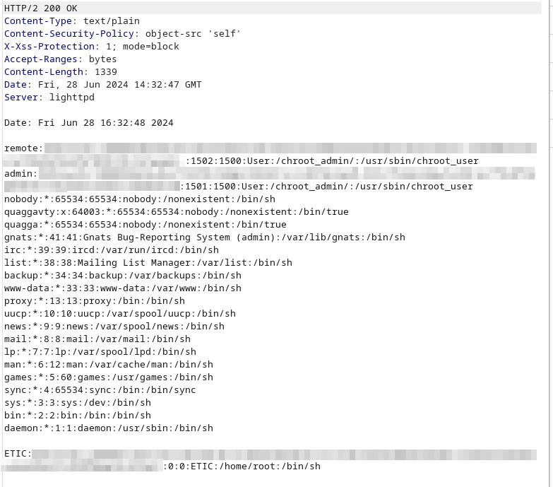 Path traversal result with the content of /etc/passwd