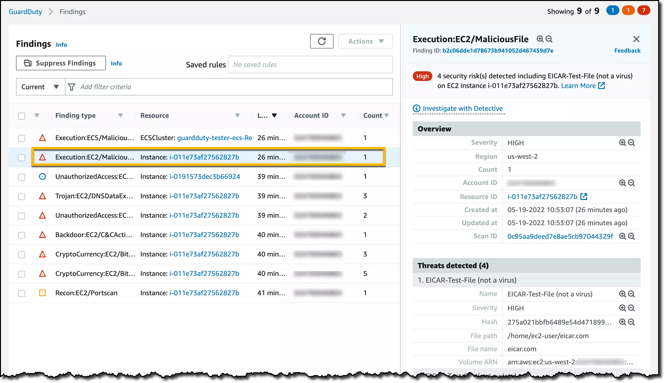 GuardDuty - Malware Protection Alerte Example