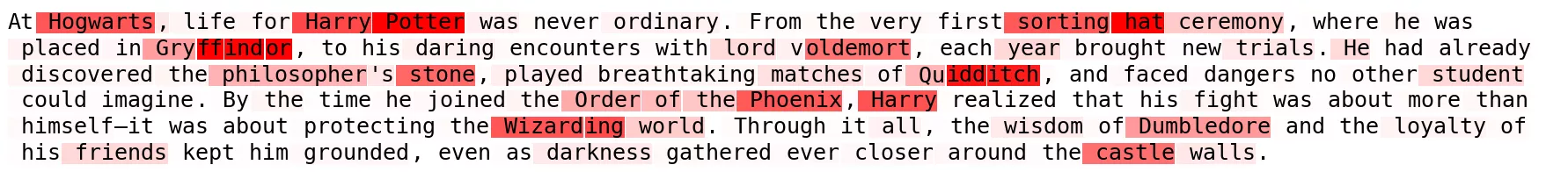Token heatmap for Harry Potter