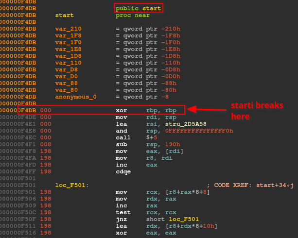 IDA disassembly view - first instruction