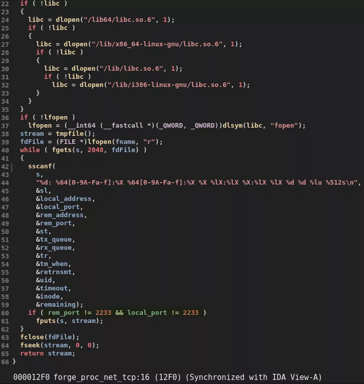 Pseudocode of the forge_proc_net_tcp function