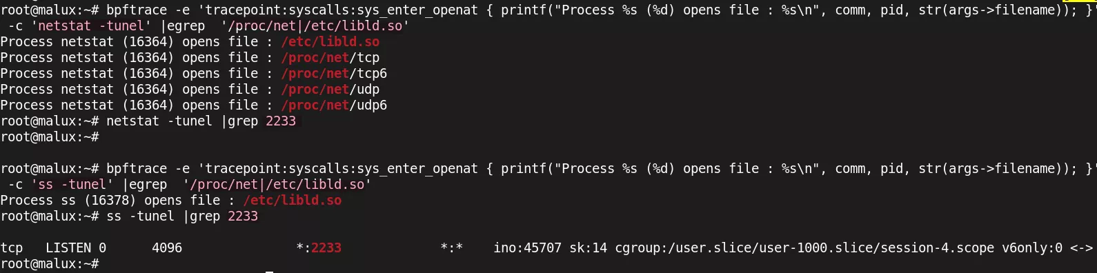 LinkPro internal port detection netstat vs ss