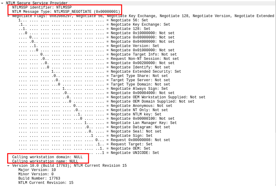NTLM_NEGOTIATE message when the relay did not work.