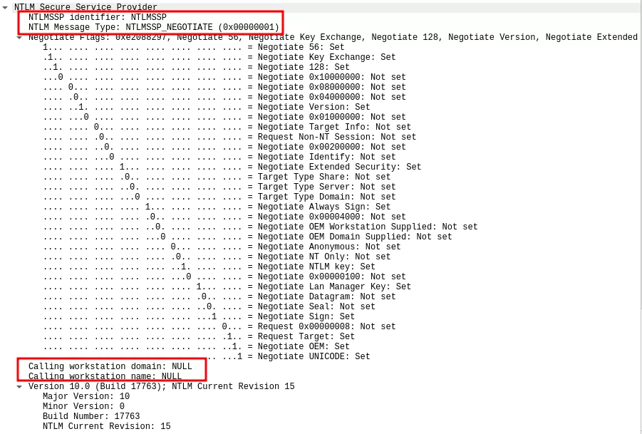 NTLM_NEGOTIATE message when the relay did not work.