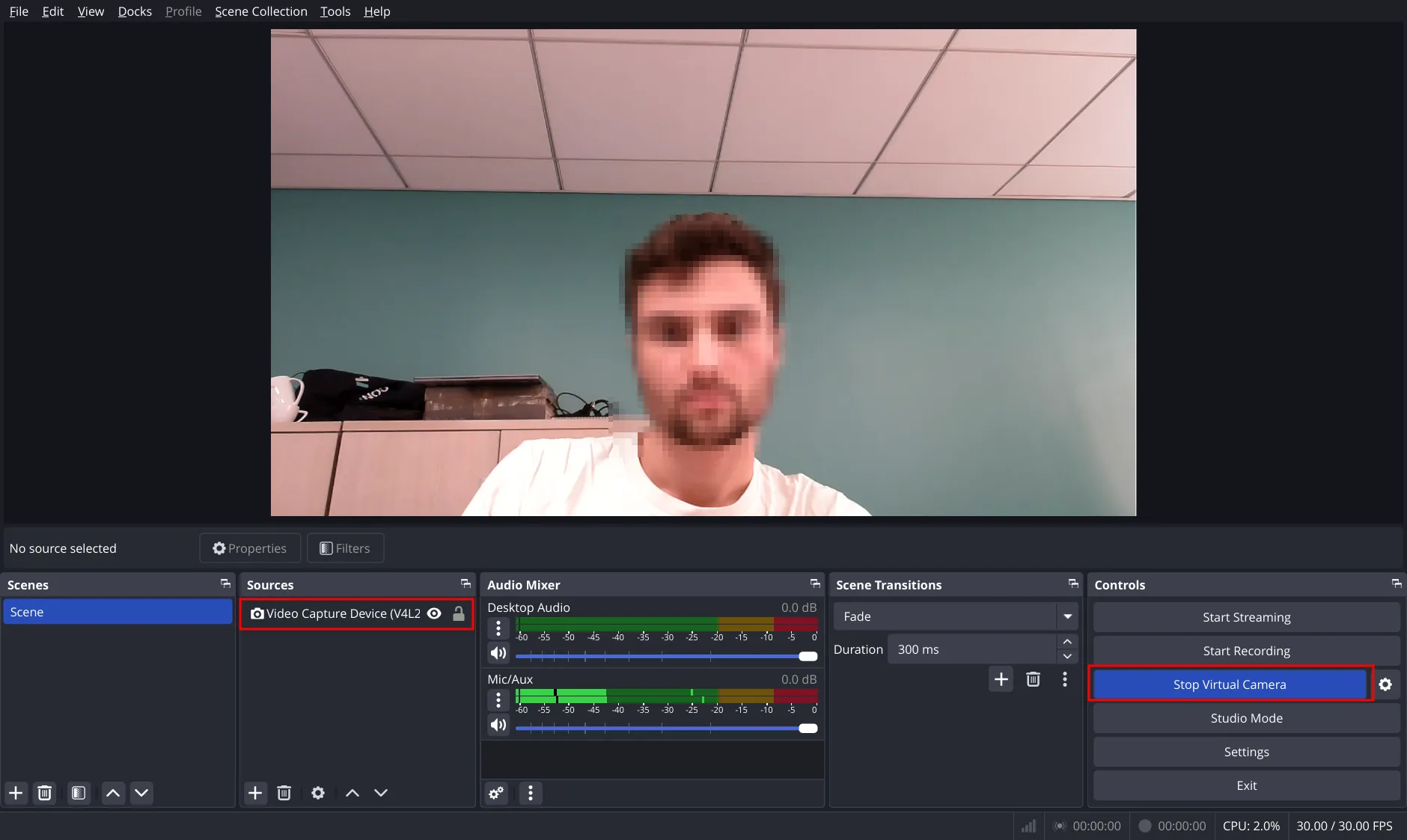 OBS interface.