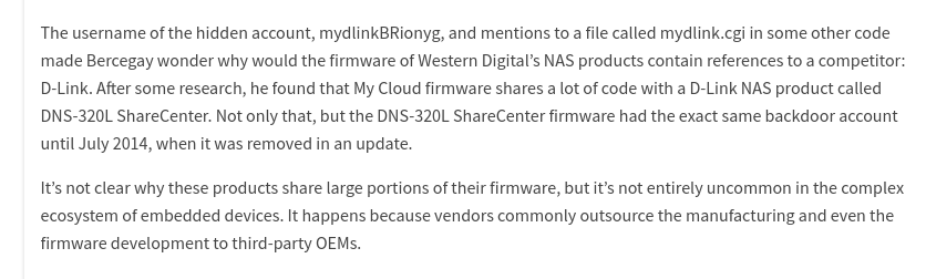 D-Link and WD shared the same backdoor account