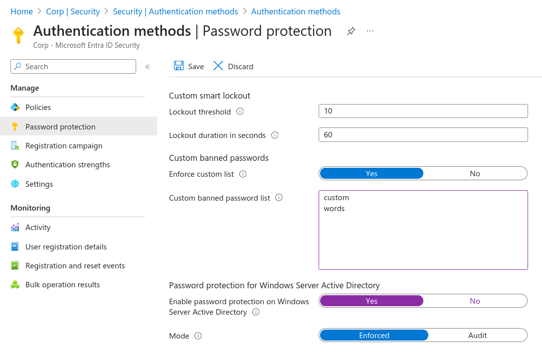 Entra ID Password Protection menu