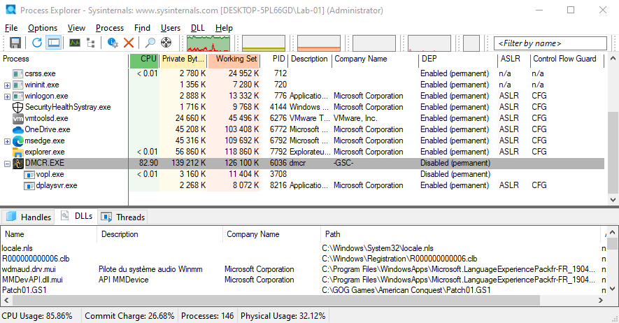 Process Explorer view