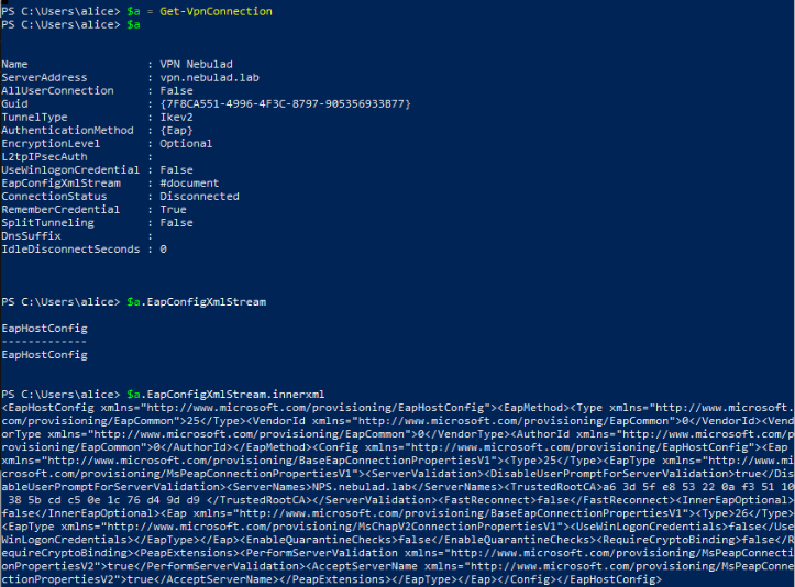 Get VPN and EAP configuration