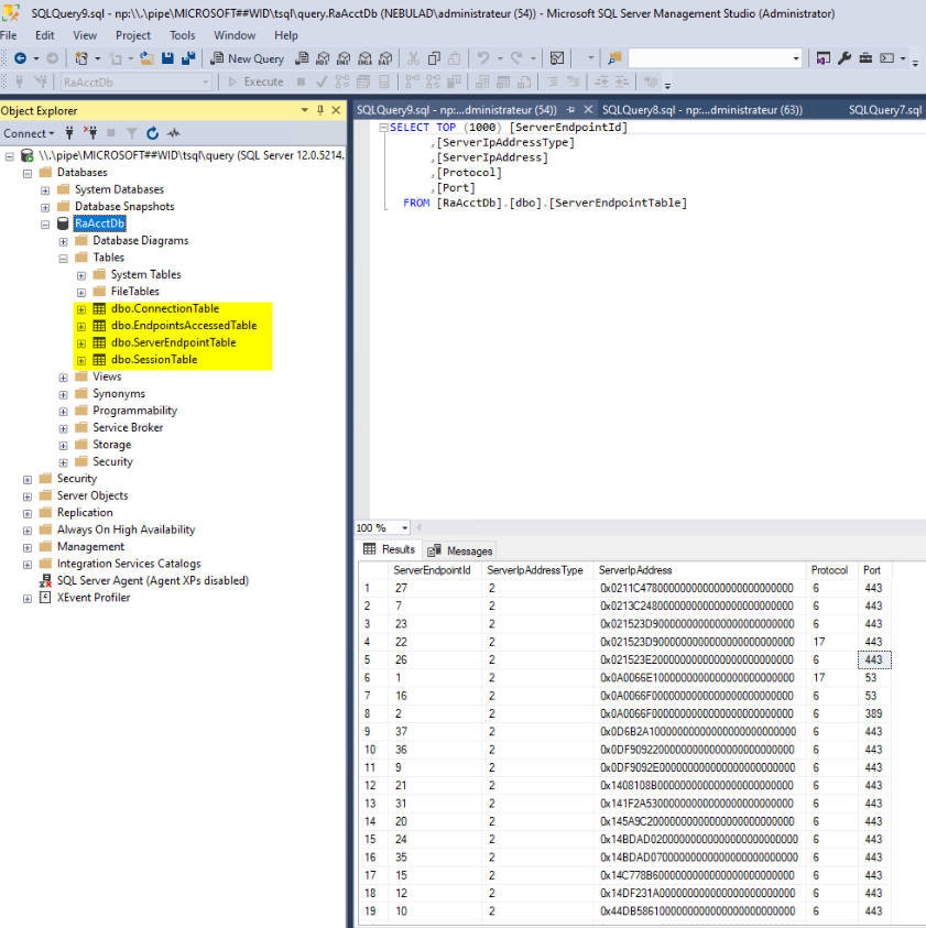 RaAcctDb Windows Internal Database