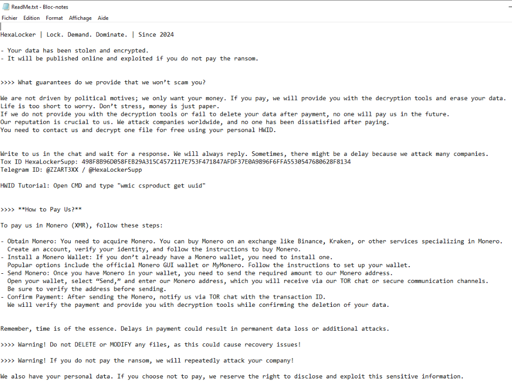 HexaLocker ransom note