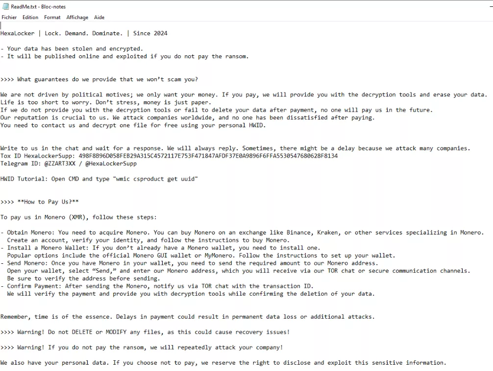 HexaLocker ransom note