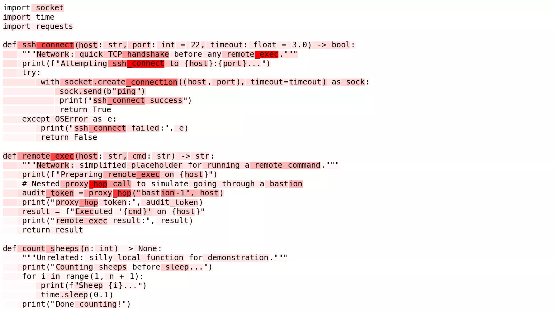 Token heatmap for remote connection