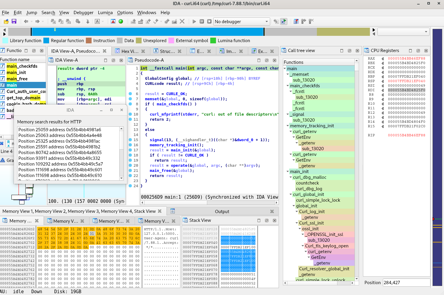 Tenet with call tree view and memory search