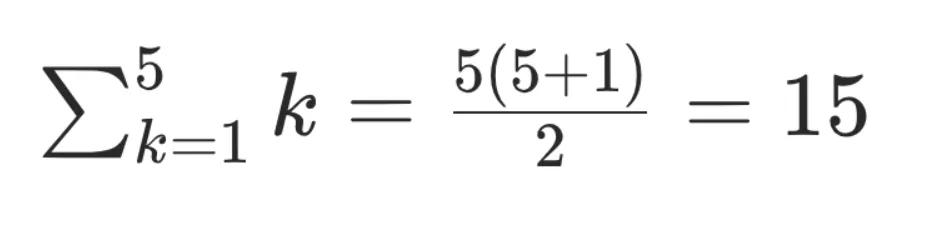 Sum of positive natural numbers from k=1 to 5