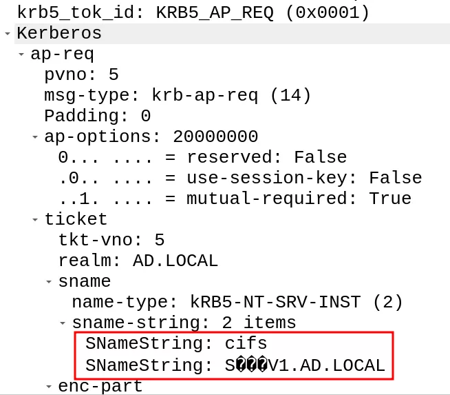 Unicode sname seen in Wireshark.