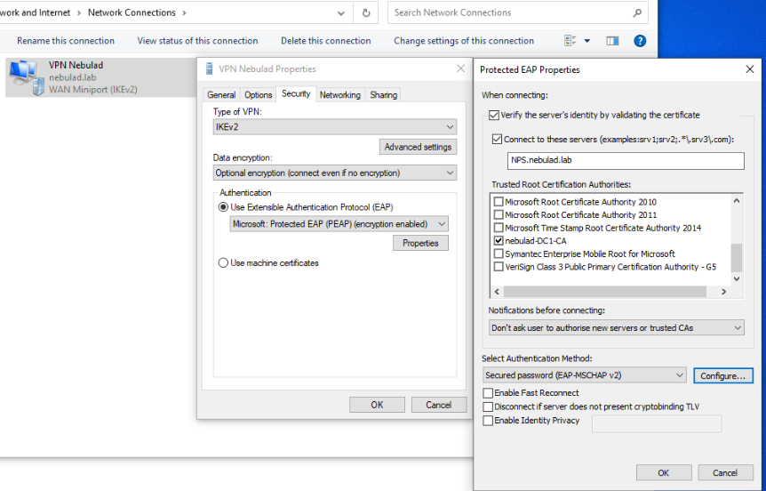 VPN connection settings