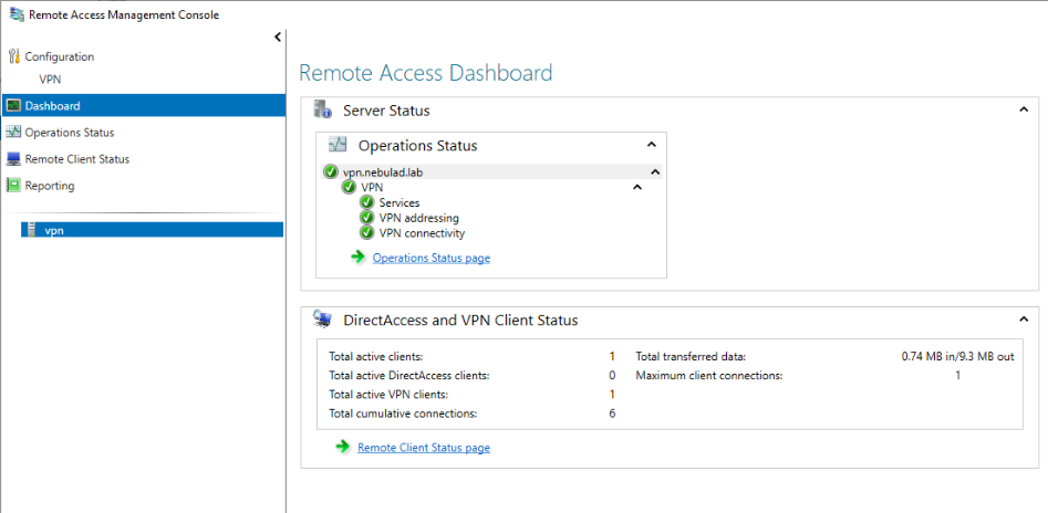 VPN general dashboard