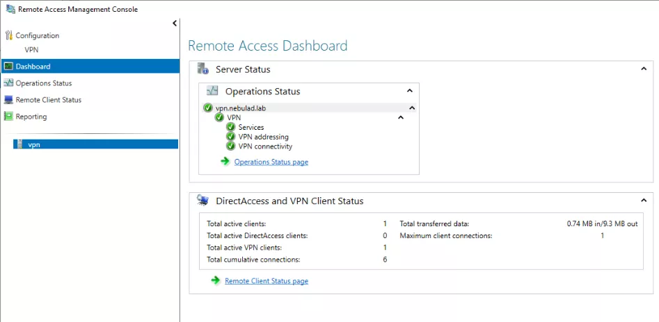 VPN general dashboard