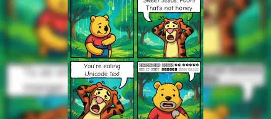 Winnie l'ourson mange du texte Unicode